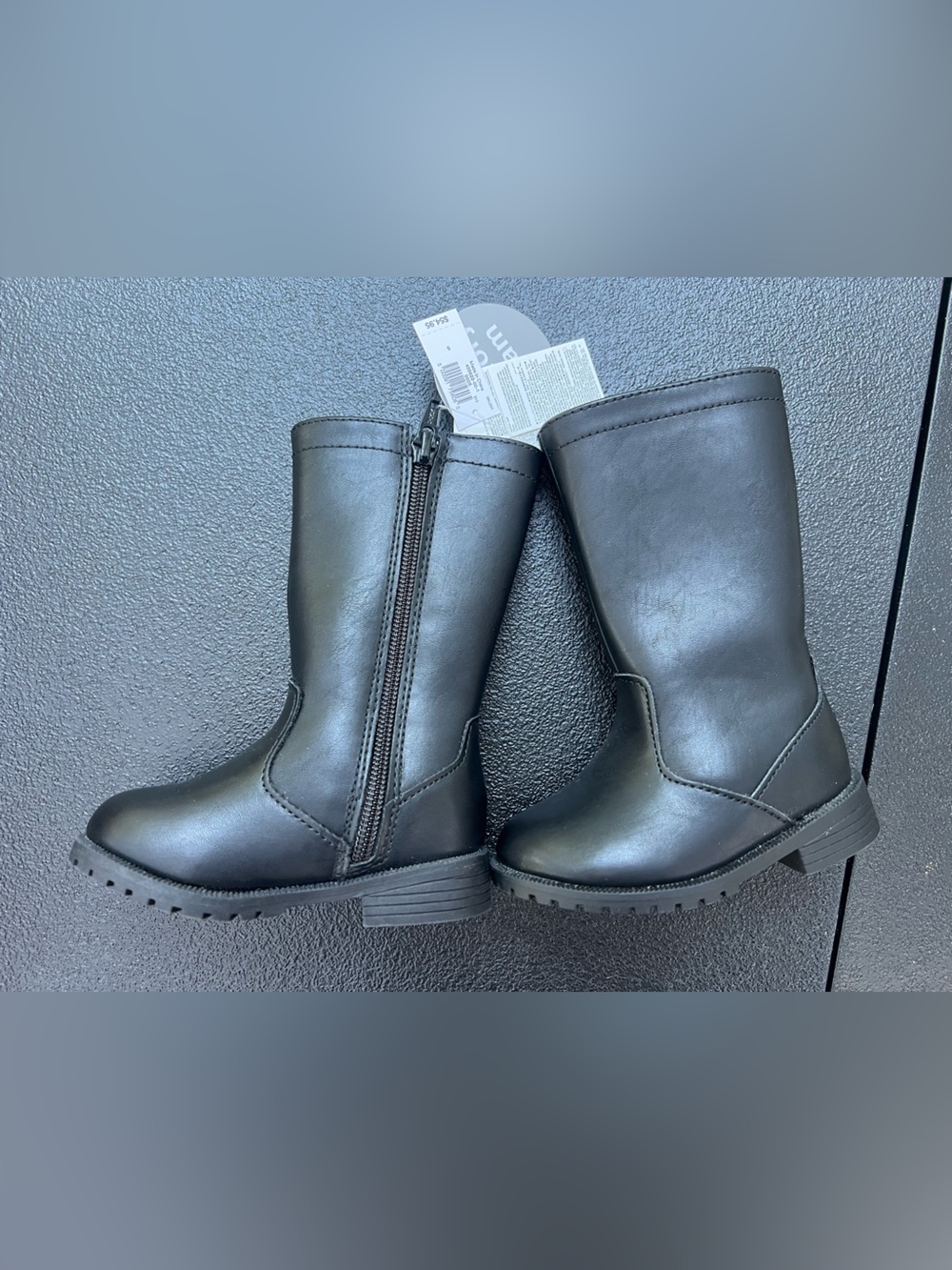 Kids Black Zip-Closure Mid-Calf Boots